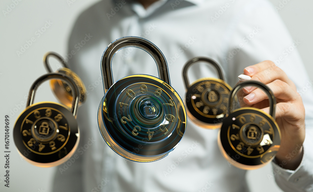 Poster high-quality image of combination locks representing data protection and cybersecurity.