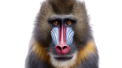 Obraz premium Mandrill Monkey in the Wild: A mandrill monkey with bright colorful face and body, isolated on a Transparent background, PNG file.