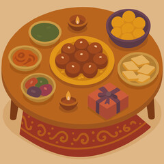 Traditional plate of Indian sweets and snacks for Diwali celebration.