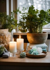 still life with candles and flowers