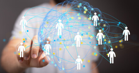 Image depicts a digital network connecting people globally, symbolizing collaboration and communication.