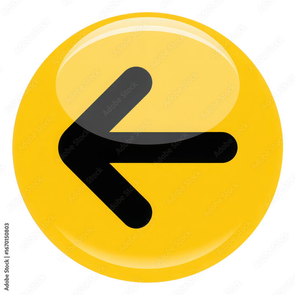 Fototapete glossy yellow circular button with a black left arrow icon for navigation and user interface element