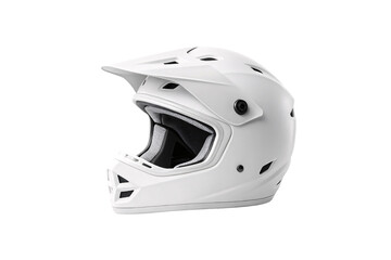Fototapeta premium White motocross helmet with ventilation holes and protective chin guard for extreme sports, isolated on a transparent background