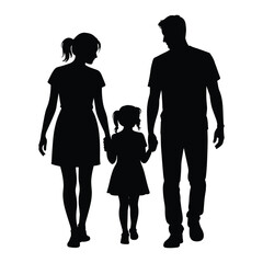 Silhouette of a loving family walking together holding hands
