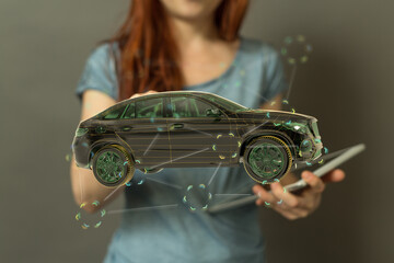 Digital rendering of a luxury SUV car model. Perfect for technology, automotive, and innovation...
