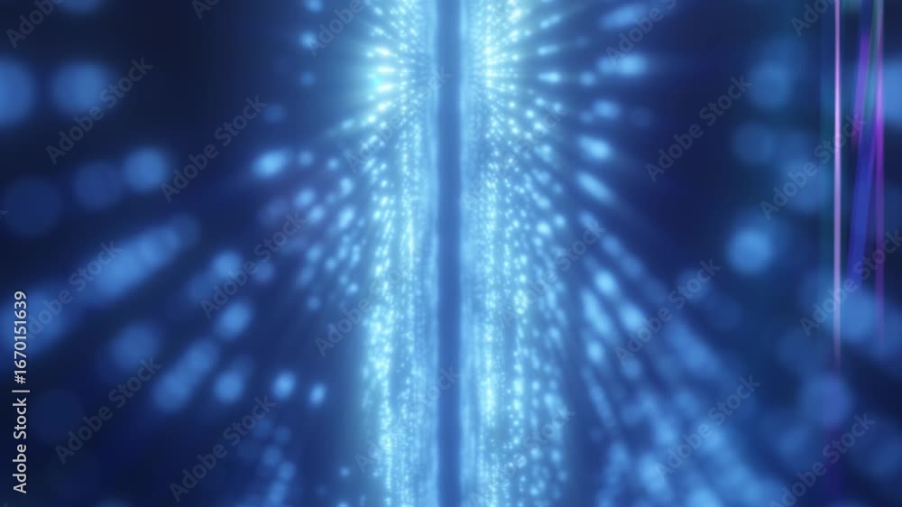 Poster Abstract digital space with glowing blue particles and light rays creating a futuristic depth effect