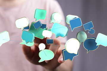 Abstract image of interconnected speech bubbles, symbolizing global communication and networking.