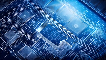 blue print photo effect with a blueprint overlay giving the image a technical and architectural feel technology planning digital art