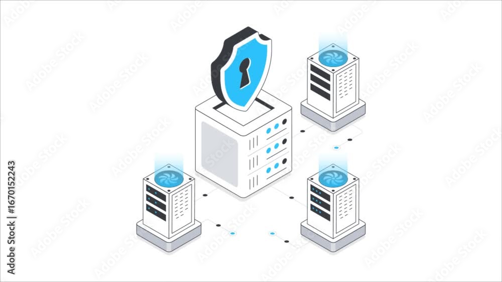 Poster secure data share isometric animation.