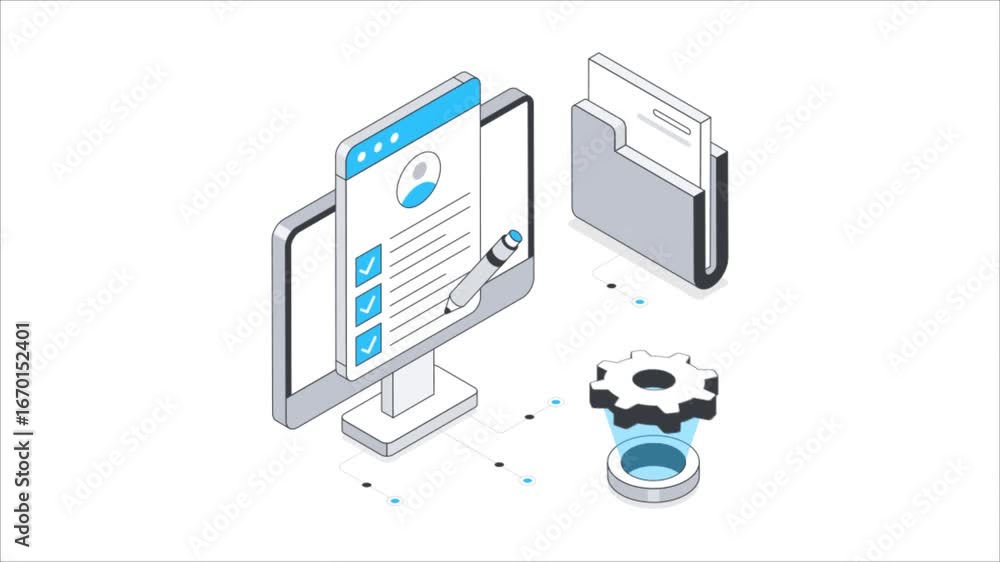 Poster data validation isometric animation.