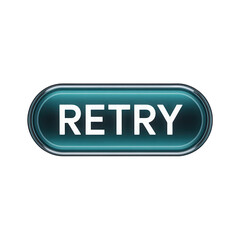 Shiny teal retry button glowing with bright white text for digital interfaces user experience and gaming prompts isolated on transparent background