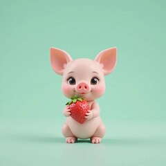 Cerdito adorable en 3D sosteniendo una fresa