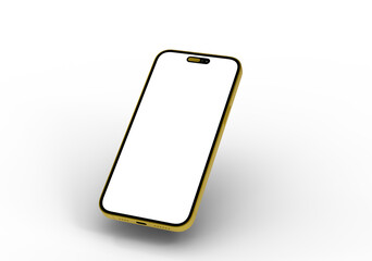High-quality image of a gold smartphone with a blank screen, perfect for app presentations or mobile device showcases. Isolated on white backgr