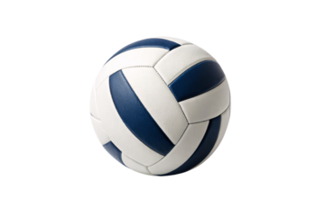 Navy and white volleyball showing classic three-panel configuration and stitching details, isolated on a transparent background