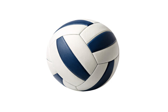 Navy and white volleyball showing classic three-panel configuration and stitching details, isolated on a transparent background