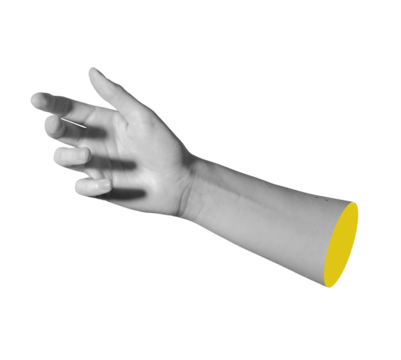 Hand with open gesture in monochrome design, fingers extended and palm visible. Conceptual