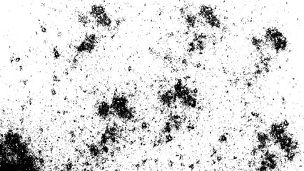 Abstract grunge texture with irregular black ink splatters on a white background. Splashes, stains, and scattered particles with a distressed and raw artistic. Require a gritty, edgy, and expressive 