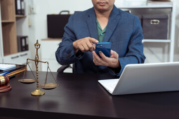 Judge, male lawyer discuss legal services for businessmen, give advice on contracts, plan court...