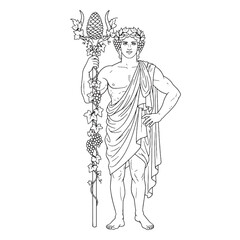 Theatrical Dionysus Line Art – Stage and Mask Vector Illustration Mythical God Drawing – Dionysus Drawing – Line Art Drawing of Dionysus – Dionysus Icon – Greek God Vector