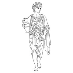 Festive Dionysus Line Art – Grapes and Wine Vector Illustration Smooth God Drawing – Dionysus Drawing – Line Art Drawing of Dionysus – Dionysus Icon – Greek God Vector