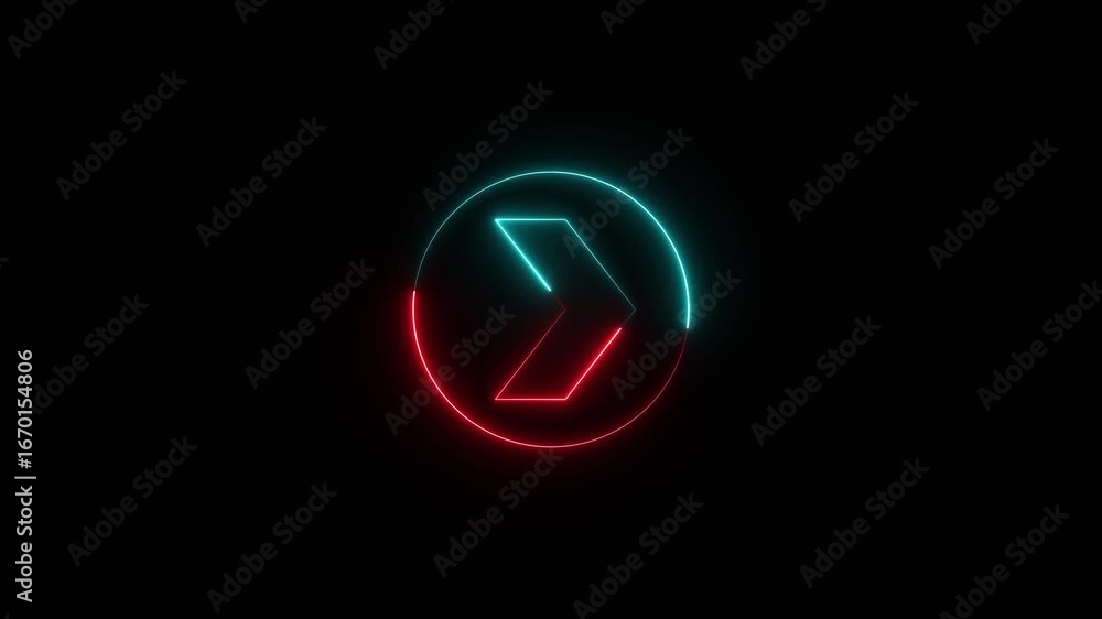 Poster neon pointing arrow line glowing animation. right direction arrow motion. neon arrow icon isolated. 