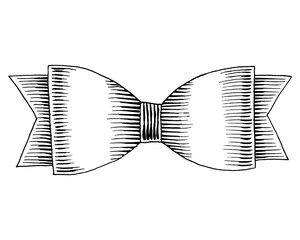 Ribbon gift bow in hand drawn, engraving style. Collection of decorative holiday elements for birthday, wedding or Christmas celebration. 