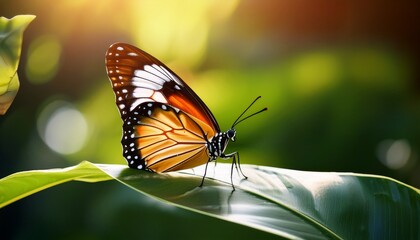 Fototapeta premium a butterfly sitting on top of a leaf