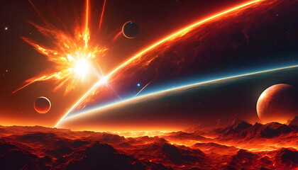 Planetary Alignment with Glowing Rings and Cosmic Horizon