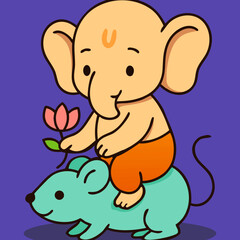 Baby Ganesha Riding Mouse
