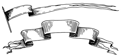 Set of scroll ribbon banner in Barocco style. Hand drawn engraving for your text in vintage traditional technique. For wedding, events, birthday and greetings.