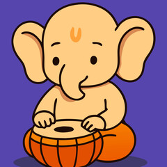 Baby Ganesha Playing Drum