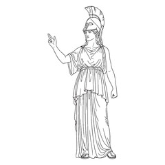 Athena Goddess of Knowledge Line Art – Athena Vector Outline Drawing with Symbolic Wisdom Flow – Athena Drawing – Vector of Athena – Athena Outline – Greek Goddess Lineart – Greek Goddess Outline