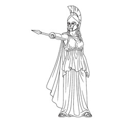 Athena Goddess of Strategy Line Art – Athena Vector Outline Drawing with Helm of Divine Power – Athena Drawing – Vector of Athena – Athena Outline – Greek Goddess Lineart – Greek Goddess Outline