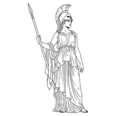 Athena with Owl Line Art – Athena Vector Illustration Focused on Goddess of Strategy & Learning – Athena Drawing – Line Art Drawing of Athena – Athena Icon – Greek Goddess Vector