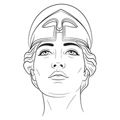 Athena Owl Symbol Line Art – Athena Vector Outline Drawing with Protector of Civilization Style – Athena Drawing – Vector of Athena – Athena Outline – Greek Goddess Lineart – Greek Goddess Outline