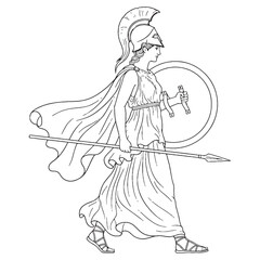 Athena Line Art – Goddess of Wisdom Outline Drawing with Strategic Symbolic Details – Athena Drawing – Vector of Athena – Athena Outline – Greek Goddess Lineart