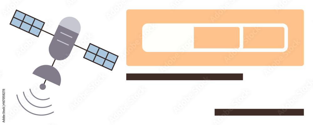 Aufkleber satellite sending signal waves with a progress bar and minimal lines. ideal for technology, data tra