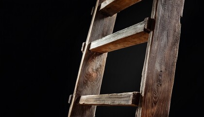 Obraz premium an old wooden ladder on a black background