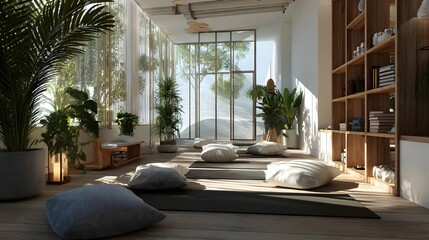 mage of lifestyle, wellness, creativity, and relaxation for commercial use. Concept: Inner peace, meditation, mindfulness, relaxation, spiritual balance, modern living for marketing or social media.