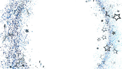 Elegant blue glitter stars border on white. Perfect for holiday cards, invitations, and more.