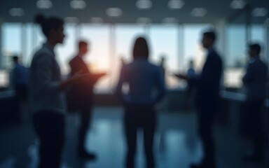 Blurred silhouettes of office employees at work. Generative ai. High quality