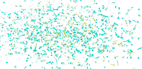 High-resolution image of teal and gold confetti falling on a white background, perfect for celebrations and festive designs.