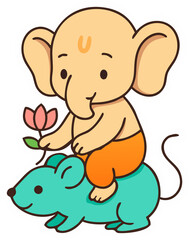 Baby Ganesha Riding Mouse – PNG Sticker