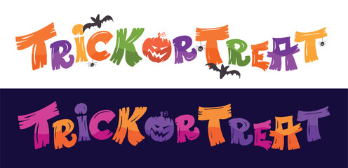 Happy Halloween set - Trick or treat – funny cute  hand drawn doodle lettering label, t-shirt design, mug print, sticker print. 100% hand drawn vector