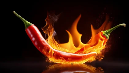 Plexiglas schilderij Hete pepers hot chili pepper in fire and flame  © Jessi