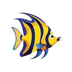 Vibrant yellow and black striped angelfish illustration with blue accents