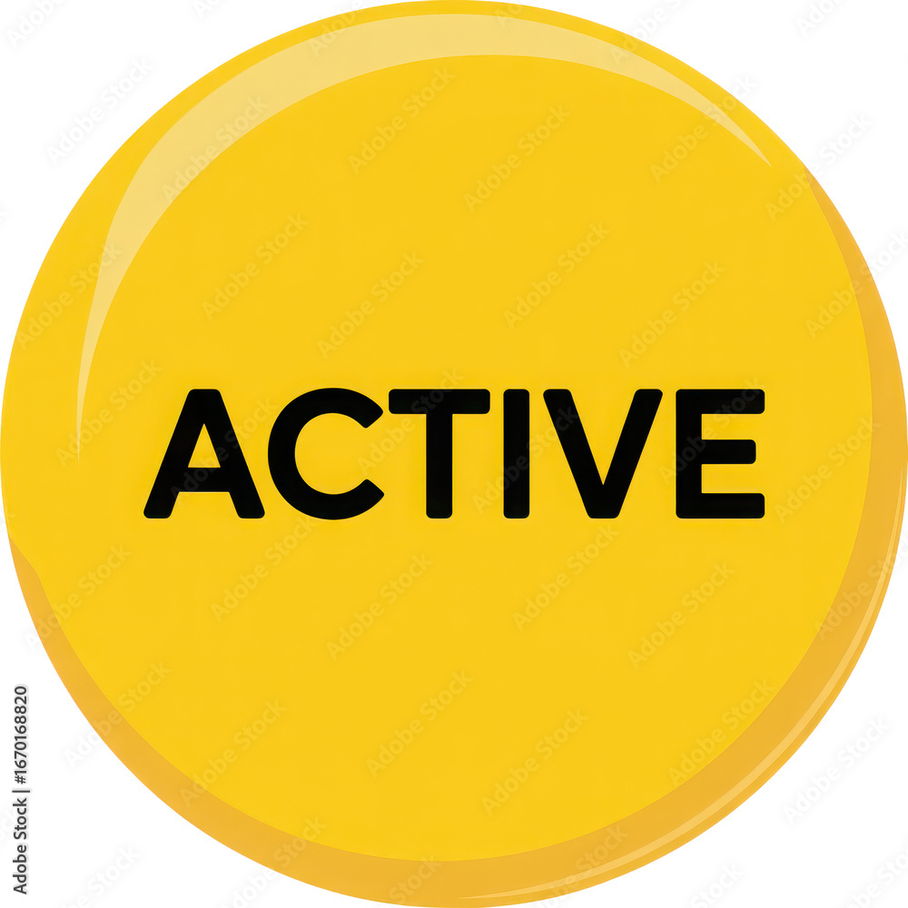 Fototapete bright yellow circular button labeled active with subtle glare for user interface design and status 