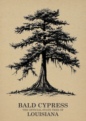 Louisiana State Tree Bald cypress Wall art Poster, Illustration For Wall Hanging Home Decoration Vintage Wall Art, Us State Poster