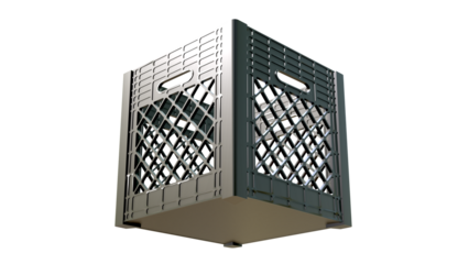 3d black milk crate modeling transparent object.