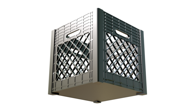 3d black milk crate modeling transparent object.